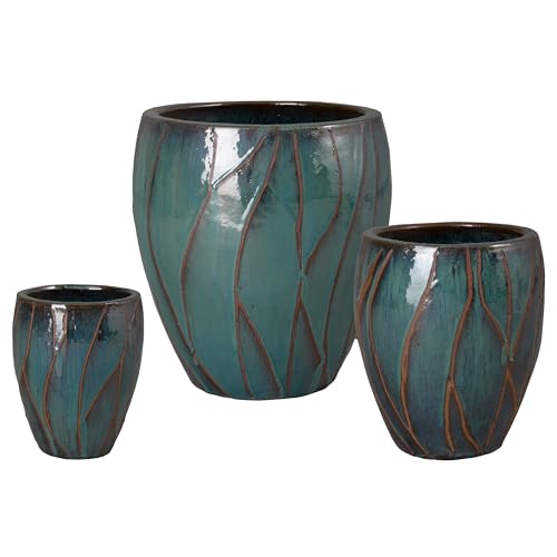 Emissary Teal Stoneware Round Planters 20in x 22in (Set of 3)