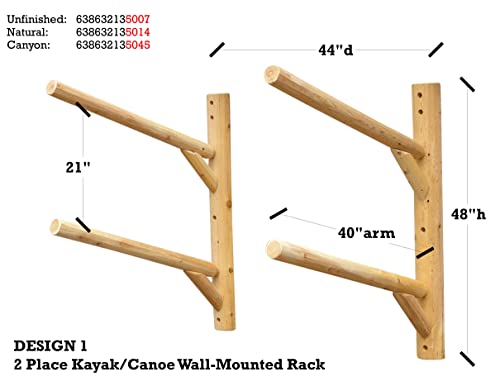 Log Kayak Rack 2 Place Wall Mount Kayak Canoe Rack Canyon Brown