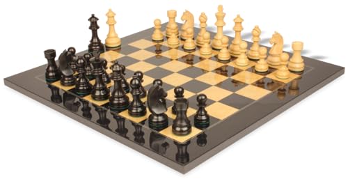 The Chess Store German Knight Staunton Chess Set Ebonized & Boxwood with Black & Ash Burl Board 3.75" King