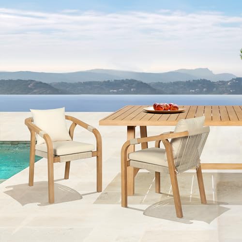 Armen Living Cypress Modern Outdoor Patio Dining Chair Set of 2 Ivory