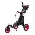 KVV 3 Wheel 360 Rotating Front Wheel Foldable/Collapsible Golf Push Cart Red/Black