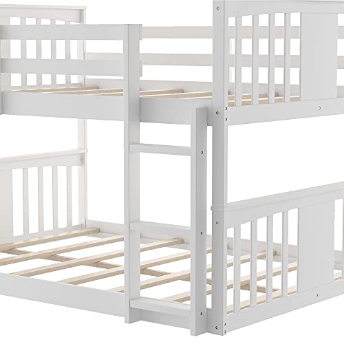 Harper & Bright Designs Full Over Full Low Bunk Bed with Ladder White