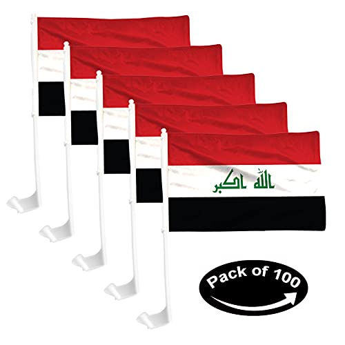 BANNER BUZZ MAKE IT VISIBLE Iraq Car Flag Window Clip 18” X 12” Double-Sided Printing Pack of 100