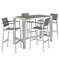 Modway Shore 5-Piece Aluminum Outdoor Patio Pub Bistro Set Silver Gray