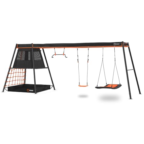 Vuly 360 Pro Max C3-3 Bay Metal Swing Set with Cubby House Black