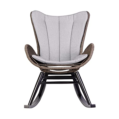 Armen Living Fanny Outdoor Patio Rocking Chair Dark Eucalyptus and Truffle