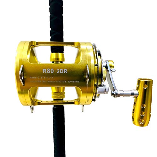 EAT MY TACKLE 80 Wide 2 Speed Fishing Reel with Blue/Black Tournament Edition Rod