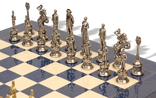 The Chess Store Napoleon Theme Brass & Nickel Chess Set with Blue Ash Burl Board
