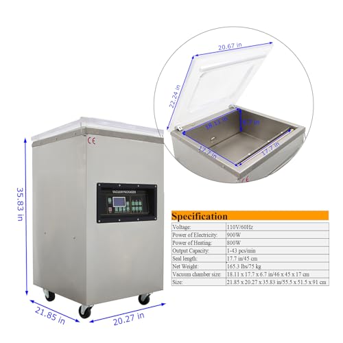 BEILOCKERY 110V 900W Vertical Vacuum Packaging Machine Digital Display Stainless Steel 17.7 inch Sealing Length