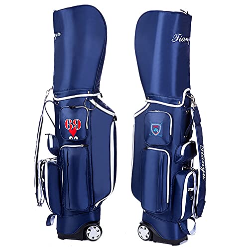 ACXZ Golf Clubs Cart Carry Bag with Wheels 5 Way Dividers, Lightweight Trolley Bag Blue