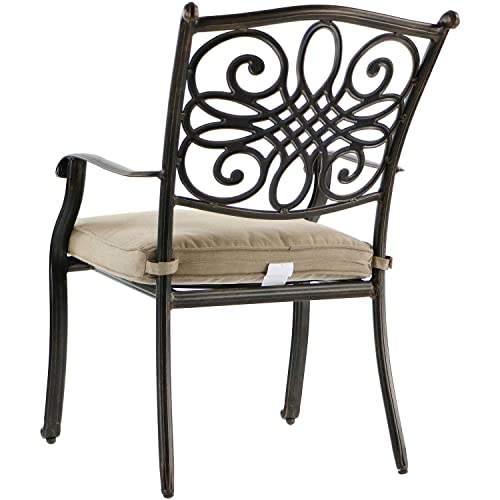 Hanover Traditions 9 Piece Outdoor Dining Set with Extra-Long Glass-Top Table Tan