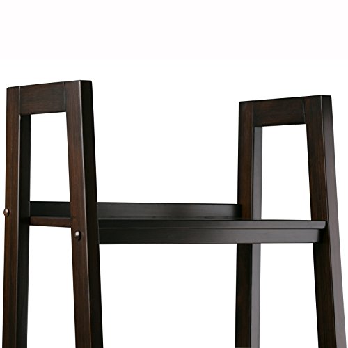 SIMPLIHOME Sawhorse 24" Solid Wood Ladder Shelf Dark Chestnut Brown