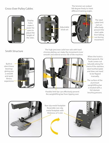 MiM USA Hercules Pro Commercial Smith Machine Functional Trainer Power Rack Black