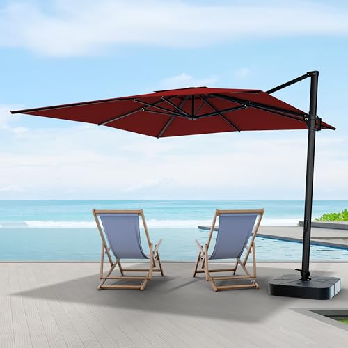 Midtown Umbrellas 9x9 Ft Outdoor Cantilever Patio Umbrella Black Frame Sunbrella Red