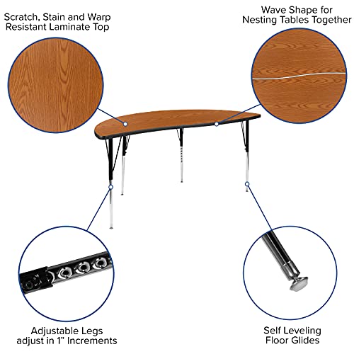 Flash Furniture Emmy Oval Wave Laminate Activity Table Set with Student Stack Chairs Oak