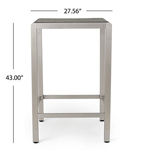 GDF Studio Outdoor Wicker and Aluminum Bar Set 3 Piece Grey With Wicker Top