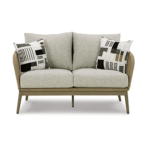 Signature Design by Ashley Swiss Valley Bohemian Outdoor Loveseat with Cushion Light Brown