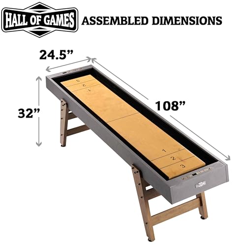 Hall of Games 9ft Kinwood Shuffleboard Table Scratch Resistant Playfield Grey/Tan