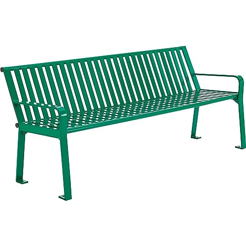 Global Industrial 6 ft Outdoor Park Bench with Back, Vertical Steel Slat Green