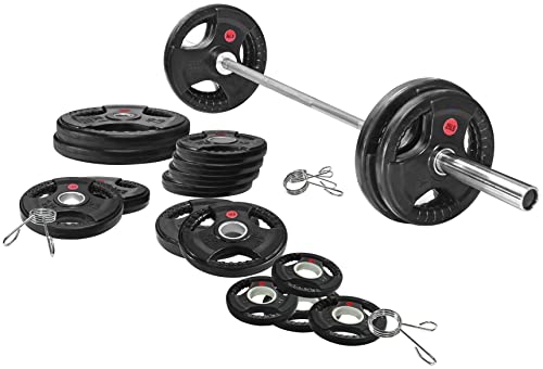 Signature Fitness Olympic Weight Plates & Barbell Set 325LB with Barbell