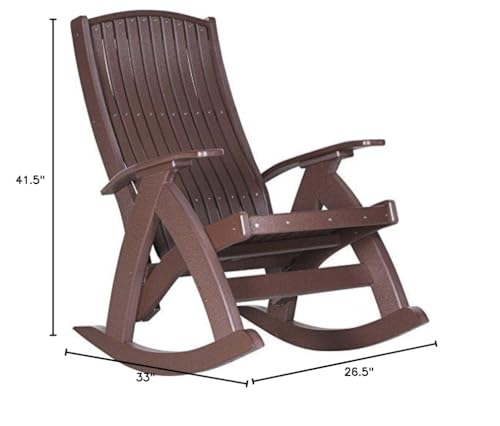 LuxCraft Poly Comfort Rocker Recycled Plastic Outdoor Rocking Chair Chestnut Brown