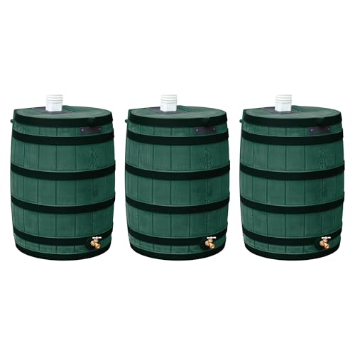 Good Ideas Rain Wizard 50 Gallon Water Storage Barrel 3 Pack Green, Khaki, Oak, Terra Cotta