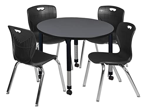 Regency Height Adjustable Mobile Classroom Table Set with 18" Andy Chairs, Grey/Black