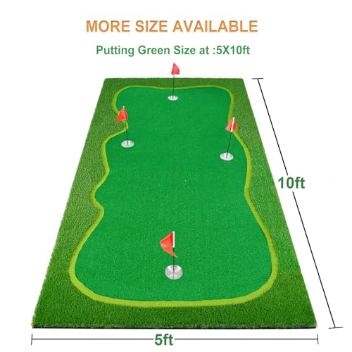 Facy Golf Putting Green Mat Indoor/Outdoor 5X10ft Green