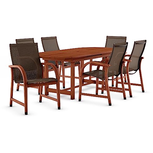 Amazonia Bahamas 7 Piece Oval Patio Dining Set Eucalyptus Wood Black