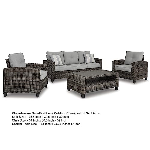Benzara 4 Piece Outdoor Conversation Set Woven Resin Wicker Aluminum Frame Grey