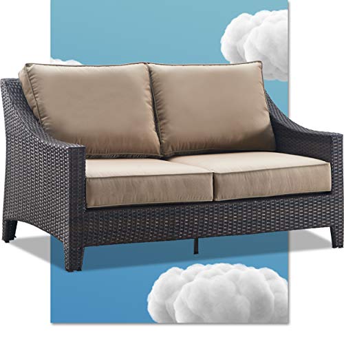 Serta Tahoe Brown Resin Wicker Outdoor Patio Loveseat with Thick Cushion