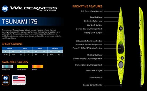 Wilderness Systems Tsunami 175 Sit Inside Touring Kayak with Rudder Mango