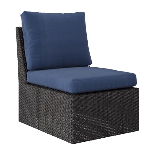 CorLiving Brisbane Wicker/Rattan 6-Piece Conversation Set with Blue Cushions