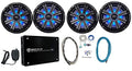 KICKER Waterproof Speakers Bundle with Marine RCA Cable, Amp Wire Kit & Mic White