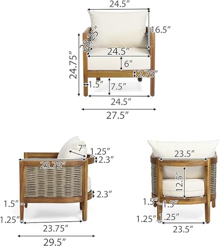 Merax 5-Piece Outdoor Acacia Wood Wicker Conversation Set Beige