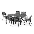 Christopher Knight Home Cayman Outdoor 6-Seater Cast Aluminum Dining Set 7-Pcs Black Sand
