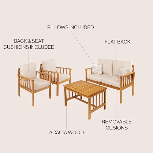 JONATHAN Y Everly 4-Piece Modern Cottage Acacia Wood Outdoor Patio Set Beige/Teak Brown