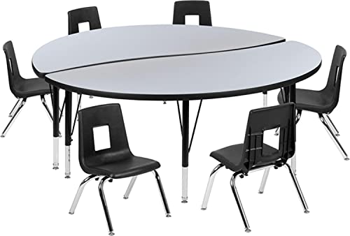 Flash Furniture Emmy 60" Circle Wave Activity Table Set with 12" Stack Chairs Grey