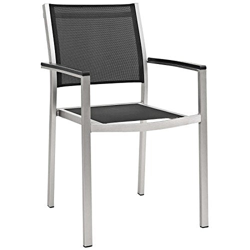 Modway Shore 7-Piece Aluminum Outdoor Dining Set Silver Black