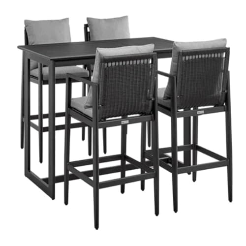 Armen Living Cayman Outdoor Patio 5-Piece Aluminum Bar Set Black
