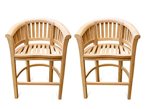 Windsor Teak Furniture Premium Grade A Teak Kensington Curved Arm Counter Chair Set of 2 Teak