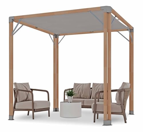 CedarCraft Bali 8x8' Cedar Pergola with Sunshade Canopy Natural