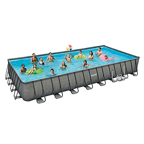 Summer Waves Outdoor Rectangular Frame Above Ground Swimming Pool Set Gray