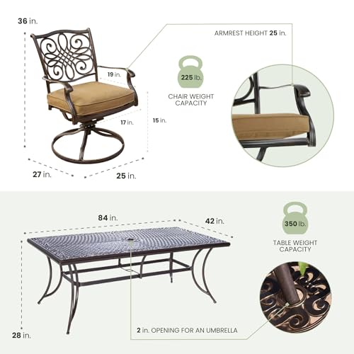 Hanover Traditions 9-Piece Patio Dining Set with Swivel Rocker Chairs and Tan Cushions