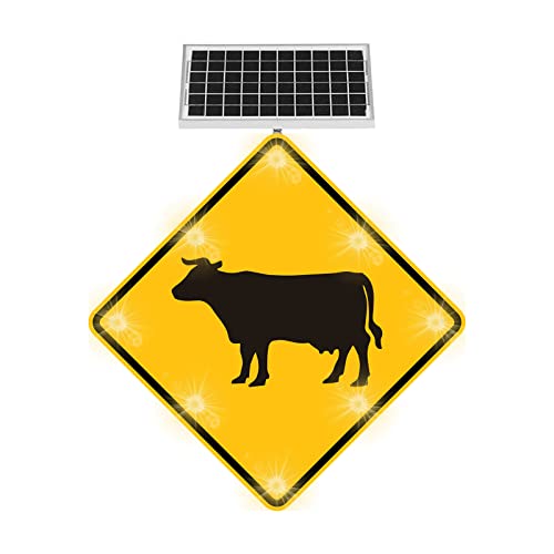 Generic 24" Solar Cow Crossing Sign LED Blinking Black on Yellow
