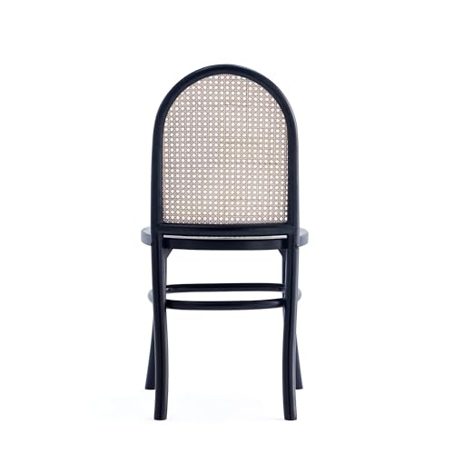 Manhattan Comfort Paragon Rattan Wicker Cane Side Outdoor Dining Chair Set of 4 with Grey Cushions