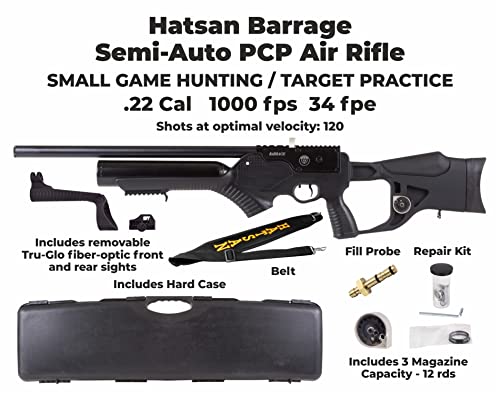Wearable4U Hatsan Barrage Semi Auto PCP .22 Cal Air Rifle Bundle with Scope, Paper Targets & Pellets
