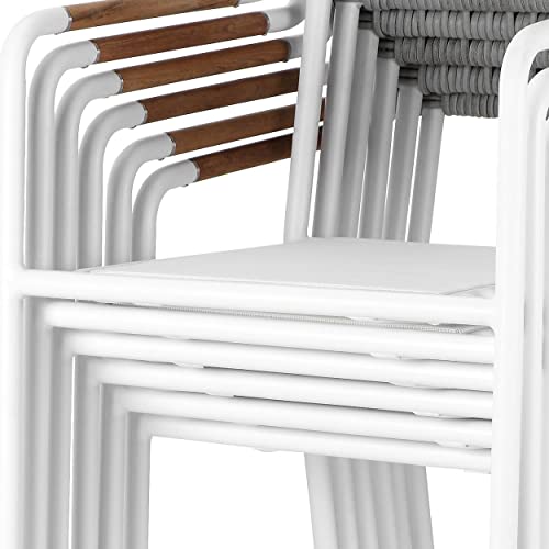 Benzara Shia 22 Inch 4 Side Chair and 2 Armchair Set White and Gray