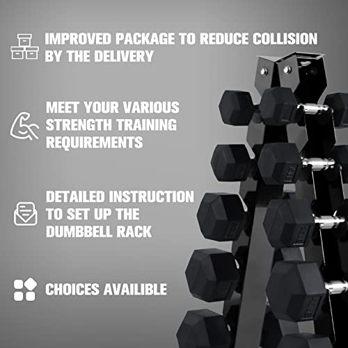 RitFit Rubber Hex Dumbbells Set with Optional Rack 300 LB - Home Gym and Fitness