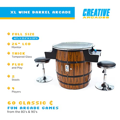 Creative Outdoor Distributor Wine Barrel Style Arcade Machine with Tempered Glass Top and 2 Sanwa Joysticks